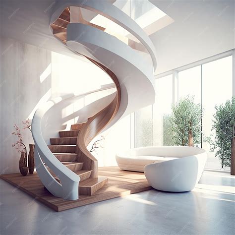 Premium AI Image | A modern room with a spiral staircase and a white ...