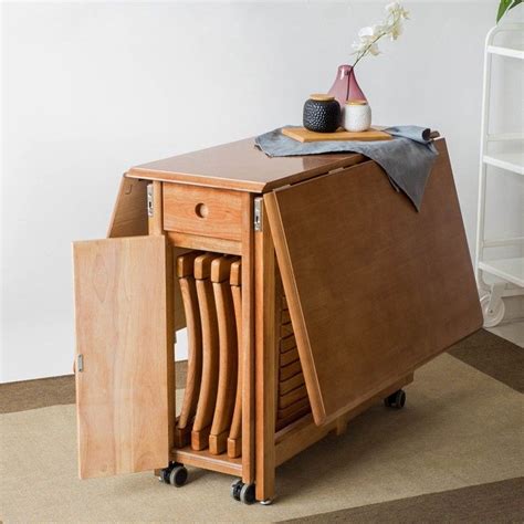 Modern Space Saving Solid Wood Folding Dining Table Set
