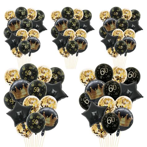 Balck Gold 18 30 40 50 60 Years Old Birthday Latex Confetti Balloons