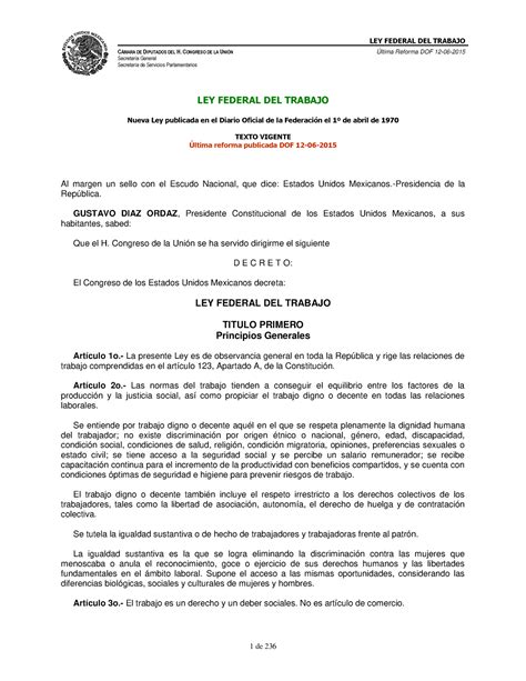 Ley Federal Del Trabajo Cmara De Diputados Del H Congreso De