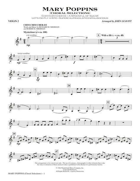 Mary Poppins Choral Selections Arr John Leavitt Violin 2 Sheet