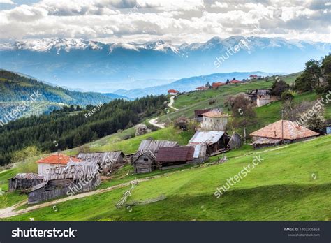 Cloudy spring day over highest village on Balkans and Bulgaria ...