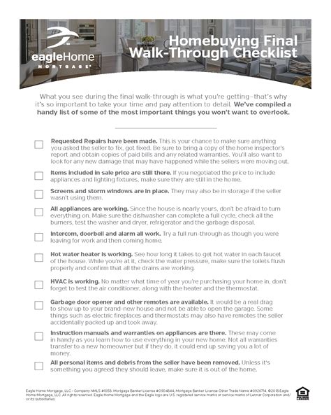 Printable Final Walk Through Checklist