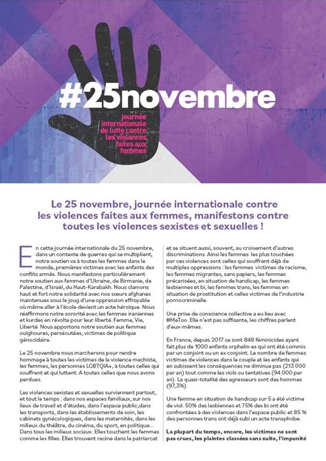 Le 25 Novembre Journée Internationale Contre Les Violences Faites Aux Femmes Manifestons