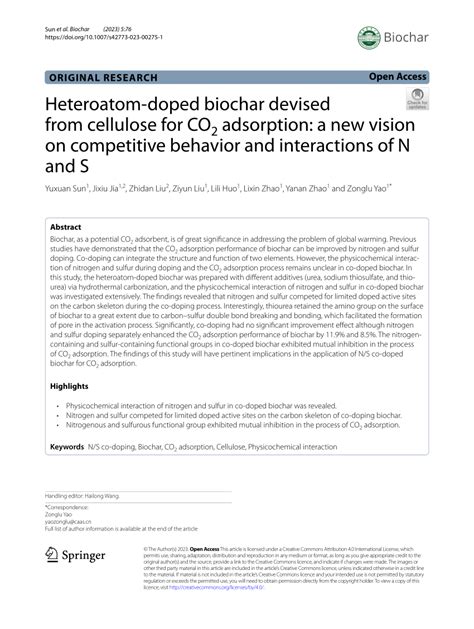 PDF Heteroatom Doped Biochar Devised From Cellulose For CO2