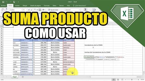 Como usar la Formula de SUMA PRODUCTO en Excel Como aplicar la función