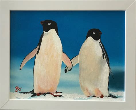 Adelie Penguins Original Oil Painting On Canvas Framed Etsy