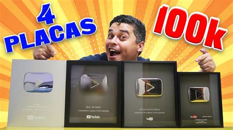 As 4 Placas De 100 000 Inscritos Do Youtube Youtube