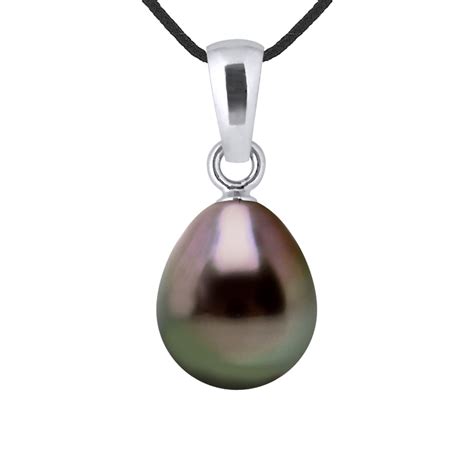 Collier Perle De Tahiti Poire Mm Lien Noir Argent Stella Bijoux