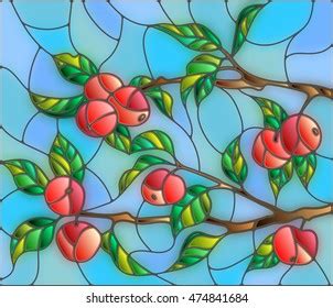 Illustration Style Stained Glass Window Branches Stock Vector Royalty