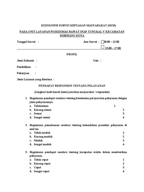 Kuesioner Survei Kepuasan Masyarakat Pdf