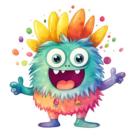 Cute Funny Monster Watercolor Clipart Ai Generative 27235907 Png