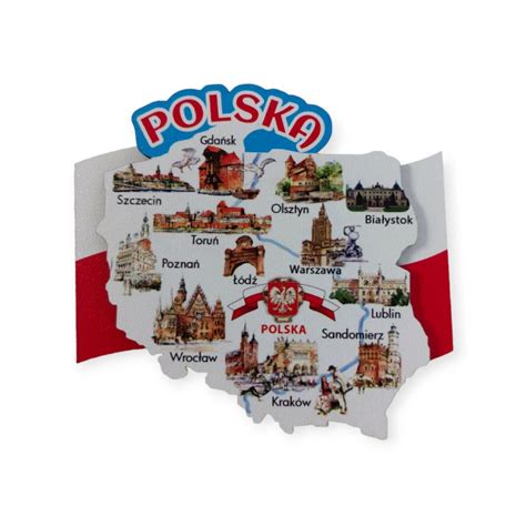 Drewniany magnes MAPA POLSKI z flagą sklep internetowy Bazarek Deco