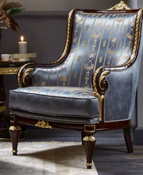 Casa Padrino Luxus Barock Sessel Blau Dunkelbraun Gold