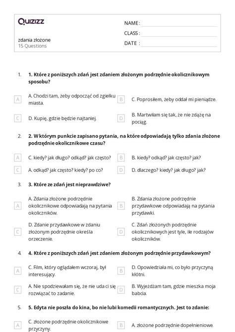 Ponad 50 Zdania Arkuszy Roboczych Dla Klasa 8 W Quizizz Darmowe I Do