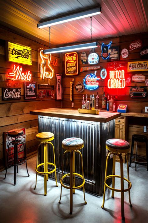 Budget Friendly Garage Man Cave Ideas Vintage Neon Glow Man Cave