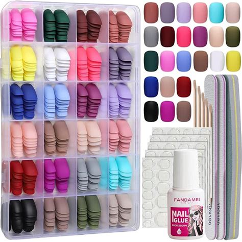 Amazon Short Press On Nails FANDAMEI 24 Packs 576PCS Short Round