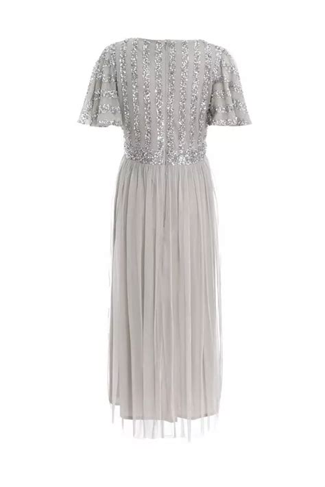 Grey Sequin Wrap Tulle Midi Dress Quiz Clothing