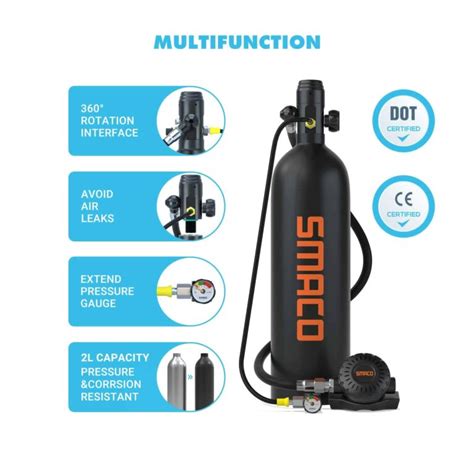 Smaco S700 Mini Refillable Scuba Diving Air Tank Smacodive