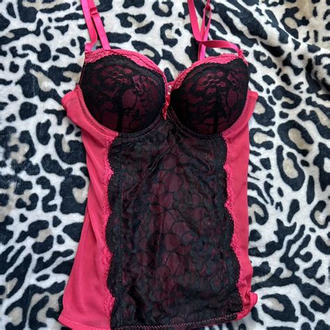 Hot Pink Lace Lingerie Top Size Small Cup Size Is Depop