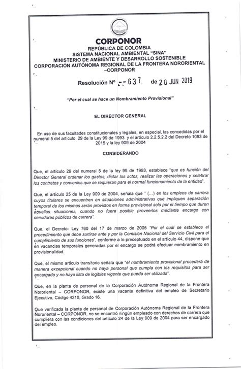 Resoluci N Por El Cual Se Hace Un Nombramiento En Un Cargo De Libre