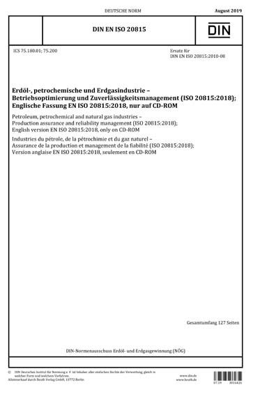 DIN EN ISO 20815 2019 DE Erdöl petrochemische und Erdgasindustrie