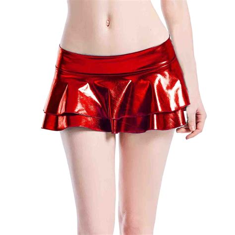 Ovbmpzd Womens Sexy Pleated Mini Skirts Shiny Flared Stage Wear A Line Mini Skirt Red Xl