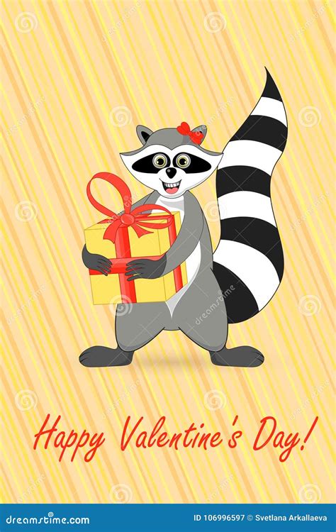 Raccoon A Gargle Greeting Card For Valentine`s Day Stock Vector