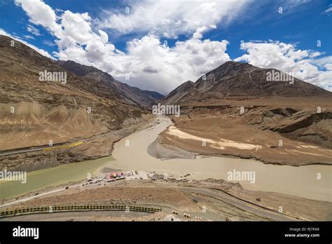 Confluence Of Zanskar And Indus Rivers Leh Ladakh India Stock Photo