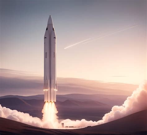 Premium AI Image Landscape With A Rocket Taking Off The Spaceship