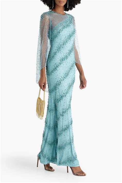 JENNY PACKHAM Roya Cape Effect Crystal Embellished Tulle Gown THE OUTNET