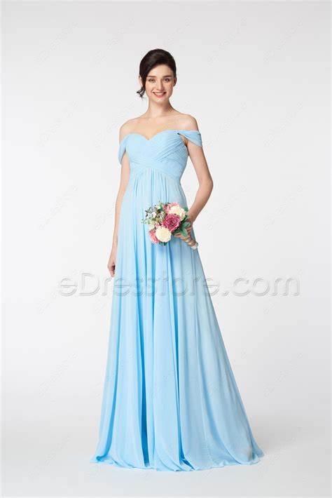 Light Blue Off The Shoulder Bridesmaid Dresses Edresstore