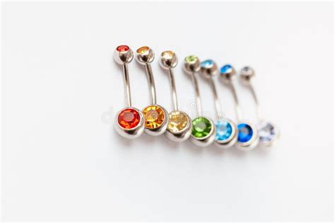 Colored Navel Piercings On White Background Stock Photo Image Of