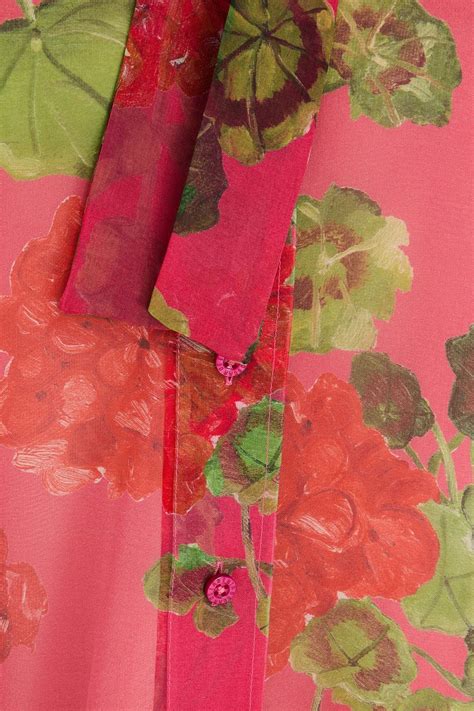 OSCAR DE LA RENTA Pussy Bow Floral Print Silk Chiffon Shirt THE OUTNET