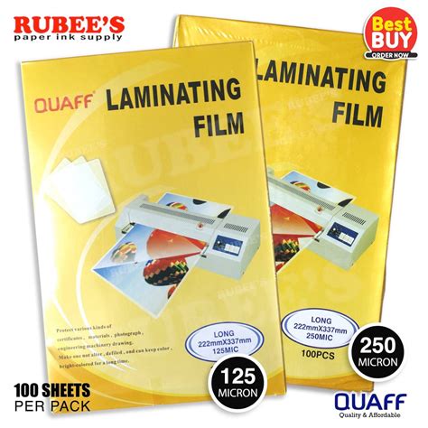 QUAFF Laminating Film LONG 125 250 Microns 100 Pieces Per Pack