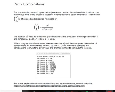 Solved Part 2 Combinations The Combination Formula Given Below