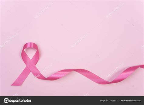 Pink Ribbon Breast Cancer On Pink Background With Copy Space Stock