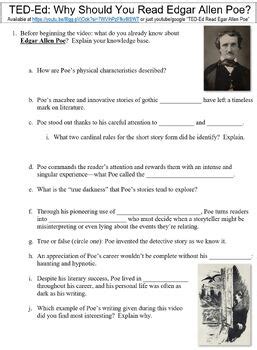 TED Ed Worksheet Why Should You Read Edgar Allen Poe By Danis Marandis