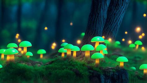 Premium Ai Image Magical Glowing Mushrooms In The Forest