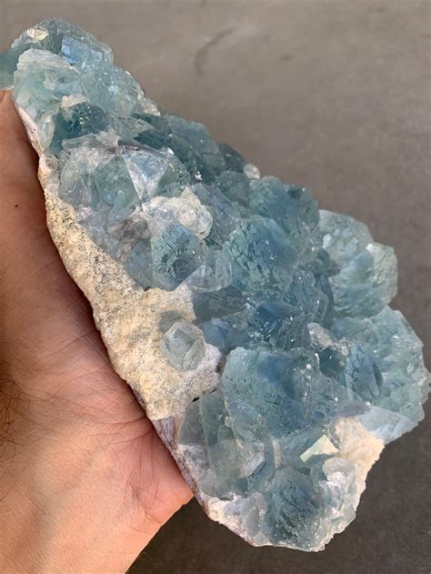 Massive Turquoiseaqua Blue Fujian Fluorite Crystals On Matrix Etsy