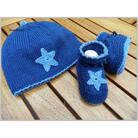 Handgestricktes Babyset Gr E Mon Baumwolle Blau Baby