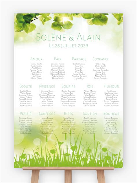 Plan de table mariage à imprimer Printemps été Support au choix