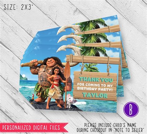 Moana Thank You Tags Moana Birthday Thank You Tag Moana Etsy