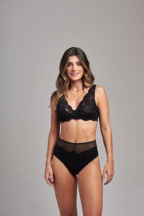 Calcinha Hot Pant Renda E Tule Esmeralda Preto Jescri Lingerie De