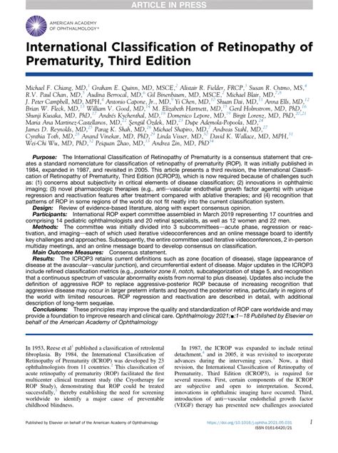 Pdf International Classification Of Retinopathy Of Prematurity Third Edition