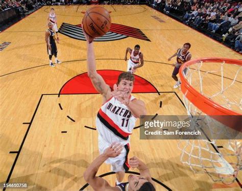 Meyers Leonard Of The Portland Trail Blazers Takes A Shot Against The