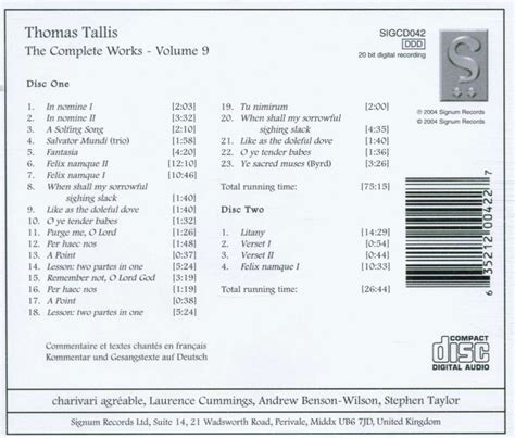 Thomas Tallis Complete Works Vol 9 2 CDs Jpc