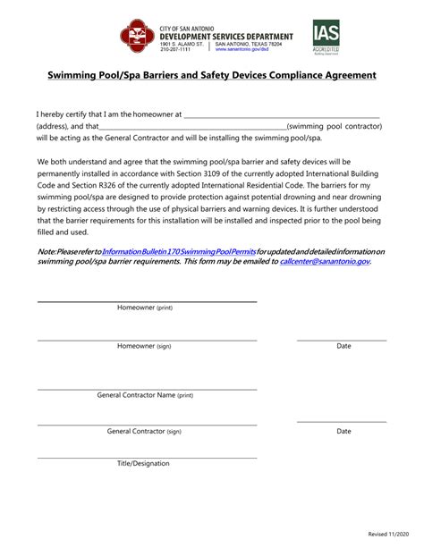 City Of San Antonio Texas Residential Swimming Pool Permit Application