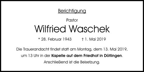 Traueranzeigen Von Wilfried Waschek Nordwest Trauer De