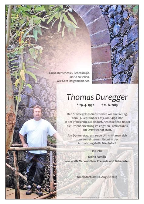 Todesanzeige Thomas Duregger Trauer Link